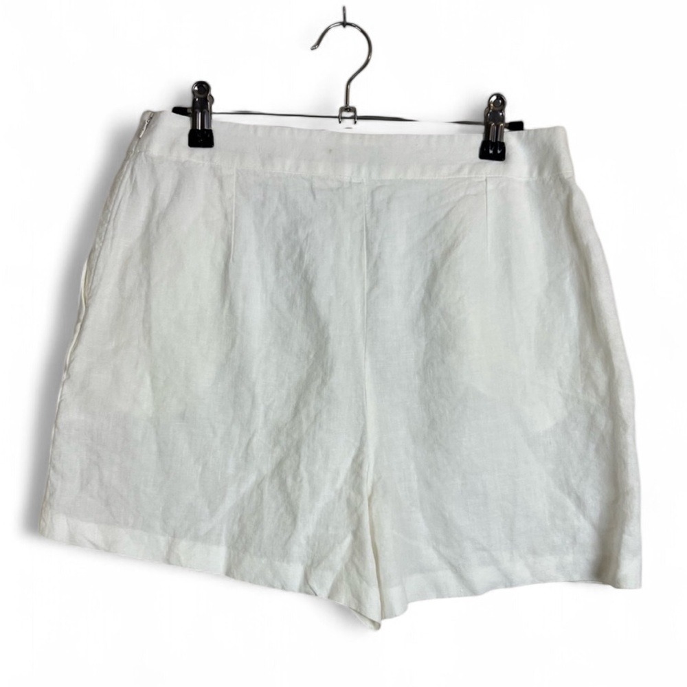 Bonpoint White Pleated 100% Linen High Waisted Shorts Size 40 US 8 Summer Sun - Picture 16 of 16